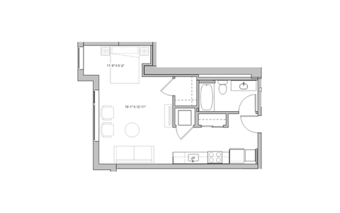 Floor plan for studio, 1 bath, 560 sqft